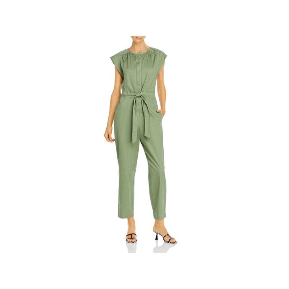LA VIE BY REBECCA TAYLOR Womens Green Tie Button Cap Sleeve Jumpsuit XS